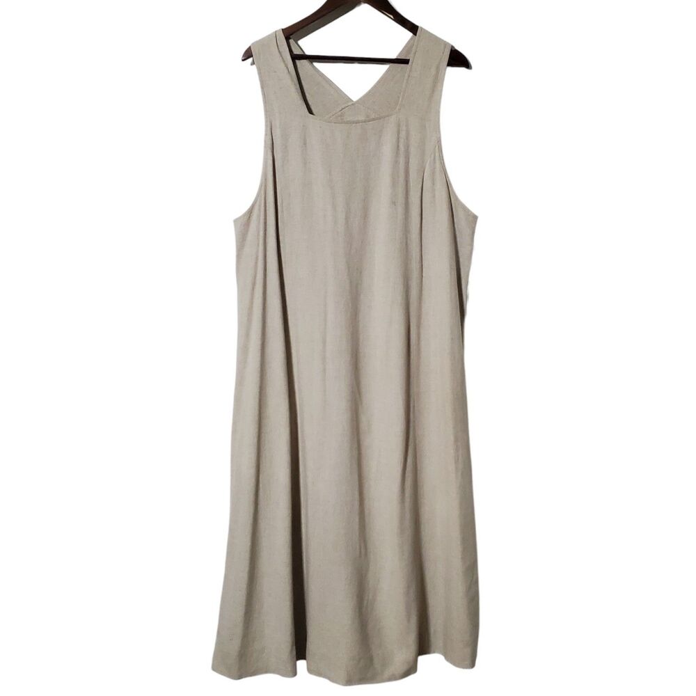 Vintage 90s Talbots Beige Linen Blend Jumper Dress Midi Career Classic Size 16